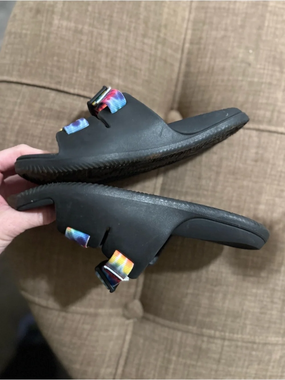Chaco Kids Black Sandals with Rainbow Tie-Dye Straps
